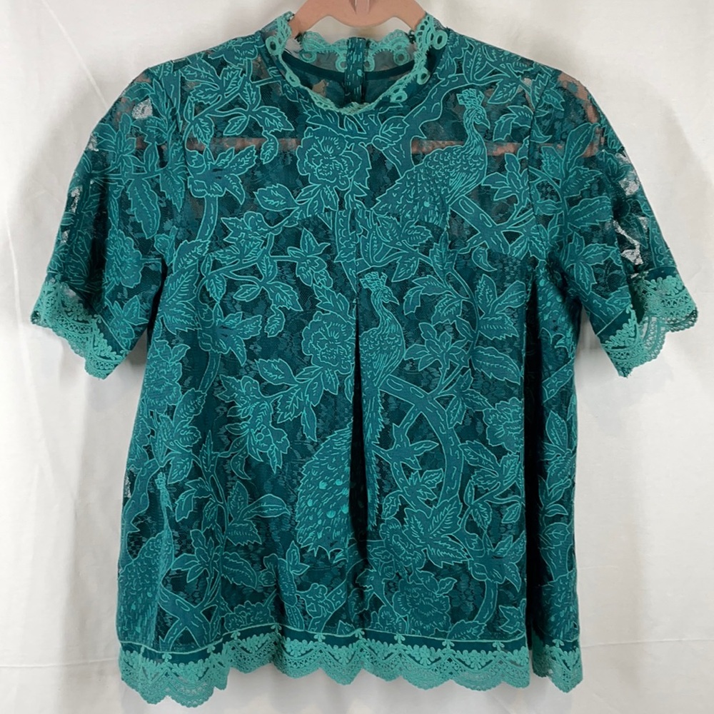 HD Paris emerald green lace peacock blouse
